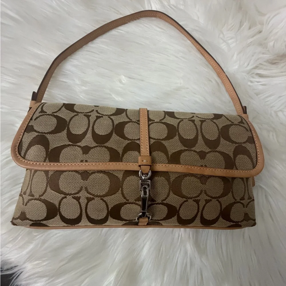 Coach Vintage Tan and Brown Signature Shoulder Bag # 6348